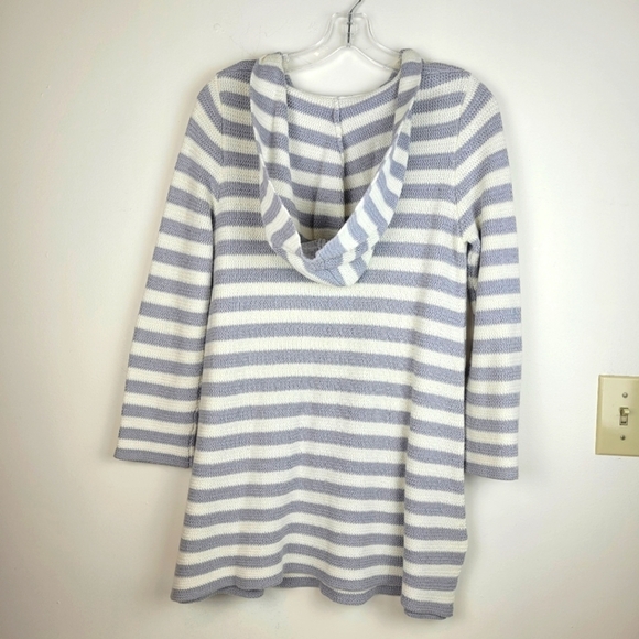 Chelsea & Theodore long gray white hoodie stripes sweater nautical cozy beach M - Picture 4 of 11